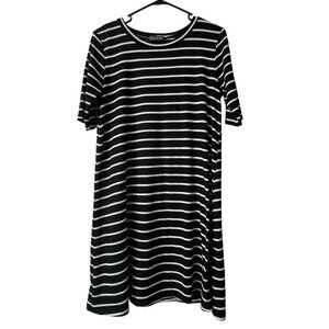 Luxology Women T Shirt Dress Black White Striped Stretch Size Large Classic City